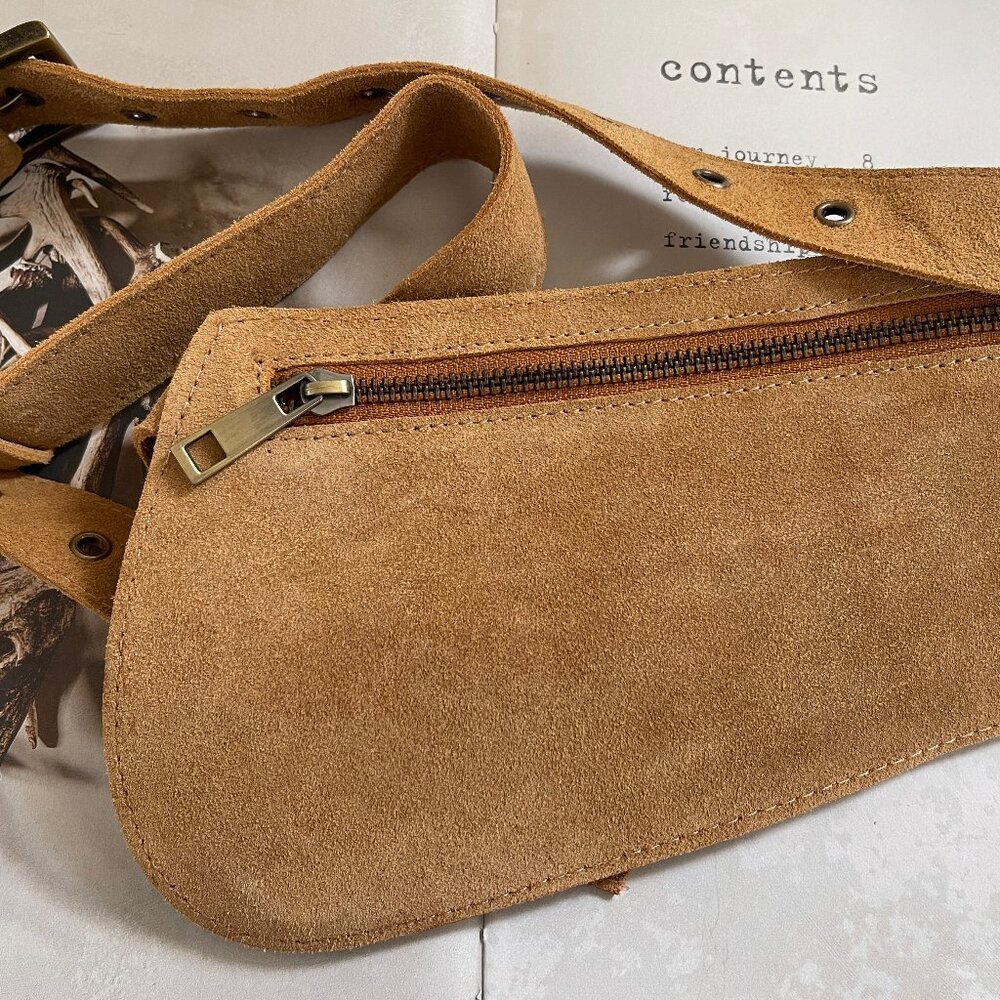 FREE PEOPLE "Avalon" Suede Leather Swing Bag in Caramel is New w/o Tags! - Picture 12 of 13